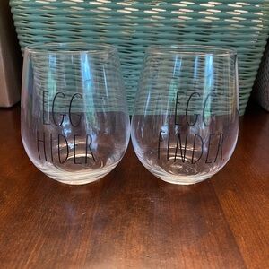 NWOT Rae Dunn EASTER Set of 2 Clear Stemless Wine Glasses
